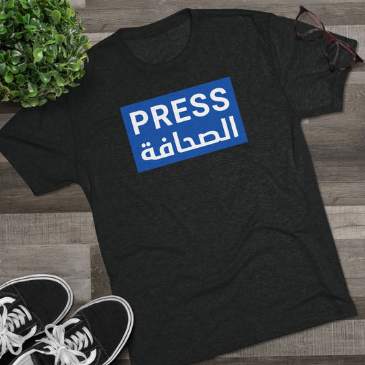PRESS English and Arabic (Additional Languages on back) Unisex Tri-Blend Crew Tee