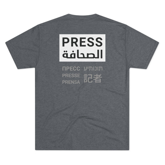 PRESS English and Arabic (Additional Languages on back) Unisex Tri-Blend Crew Tee
