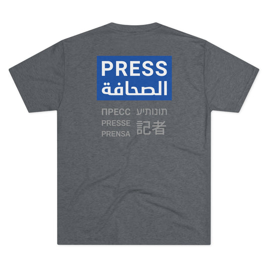PRESS English and Arabic (Additional Languages on back) Unisex Tri-Blend Crew Tee
