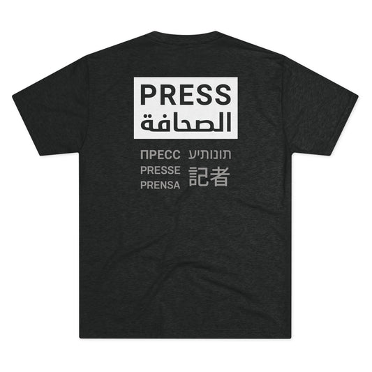 PRESS English and Arabic (Additional Languages on back) Unisex Tri-Blend Crew Tee